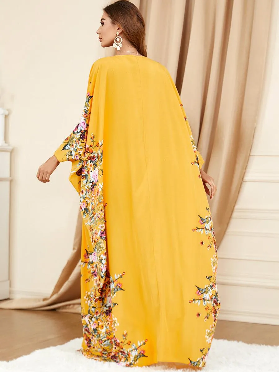 Plus Size Urban Yellow Bat Sleeve outfit for Middle Eastern Muslim Women