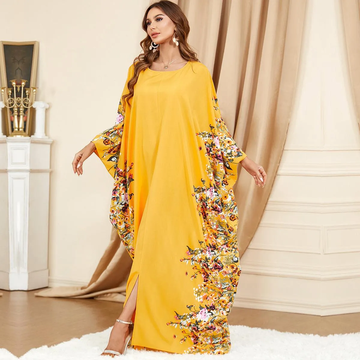 Plus Size Urban Yellow Bat Sleeve outfit for Middle Eastern Muslim Women