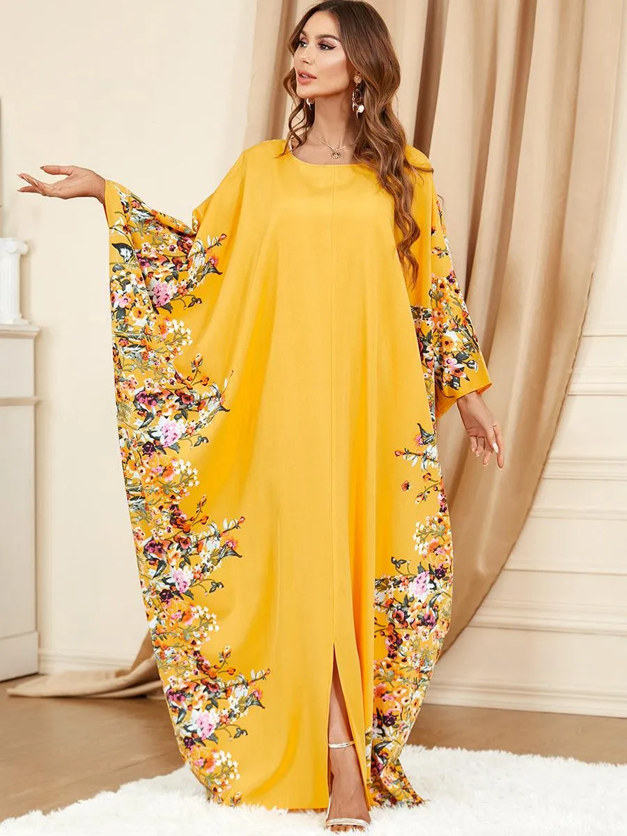 Plus Size Urban Yellow Bat Sleeve outfit for Middle Eastern Muslim Women