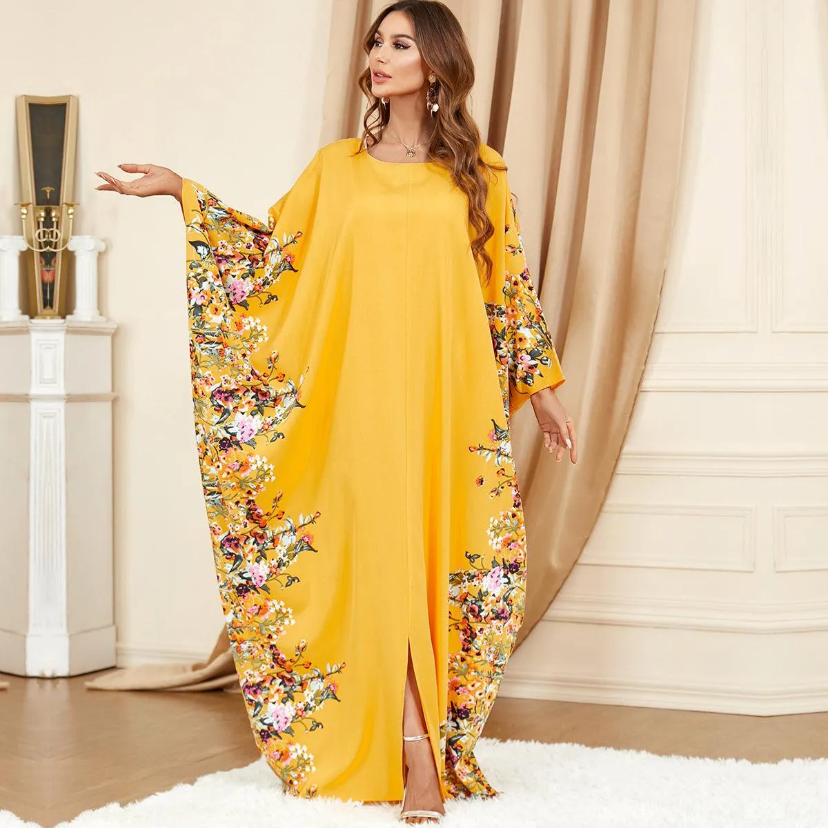 Plus Size Urban Yellow Bat Sleeve outfit for Middle Eastern Muslim Women