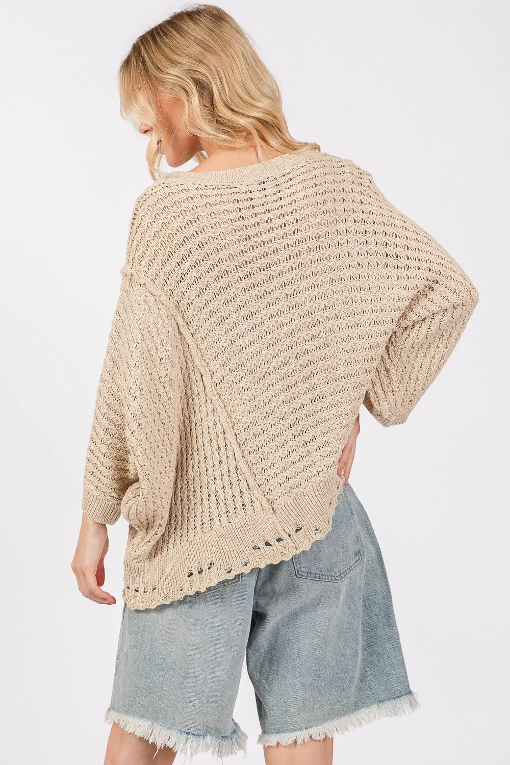 SAGE   FIG Distressed Asymmetrical Open Stitch Sweater