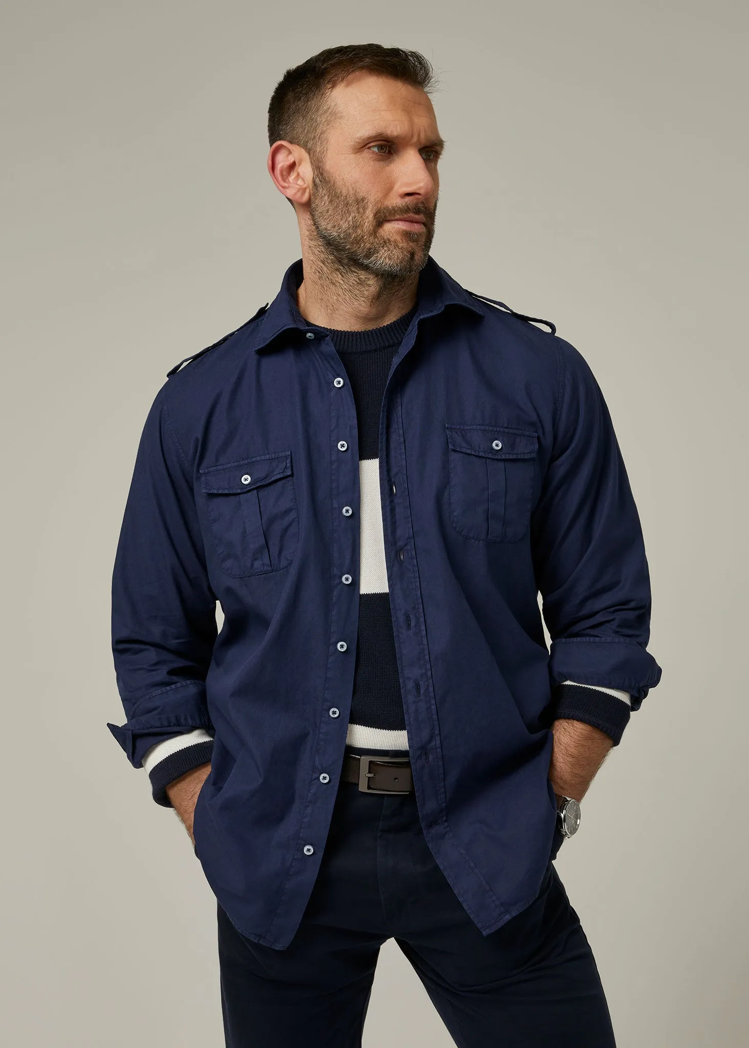 Shalhurt Button Through Shirt In Navy