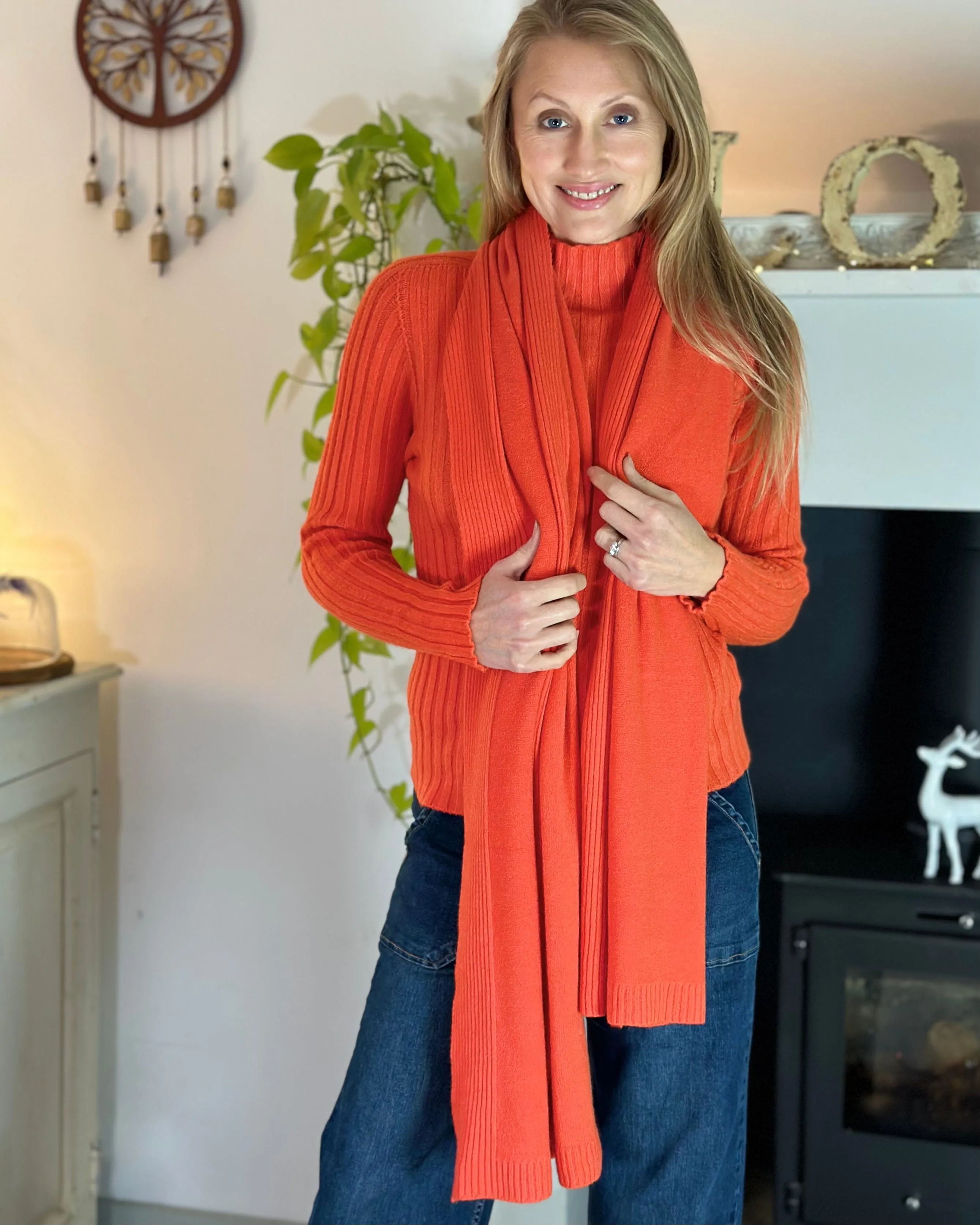 Soft Knit Turtle Neck Ribbed Jumper - Orange