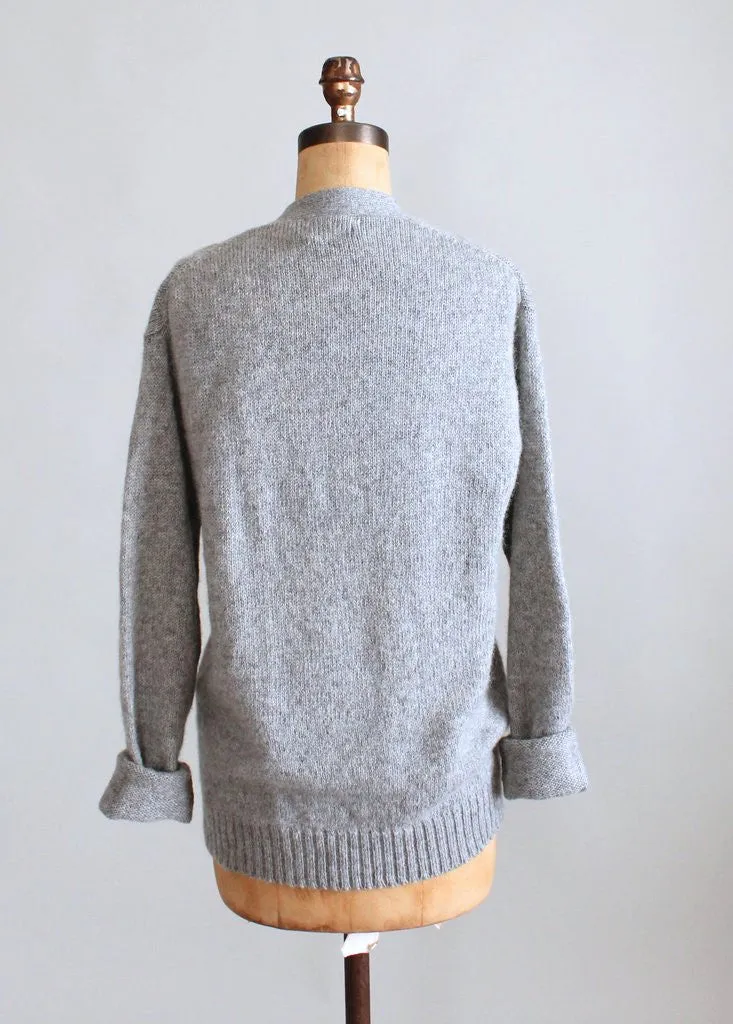 Vintage 1960s Grey Wool Cable Knit Boyfriend Cardigan