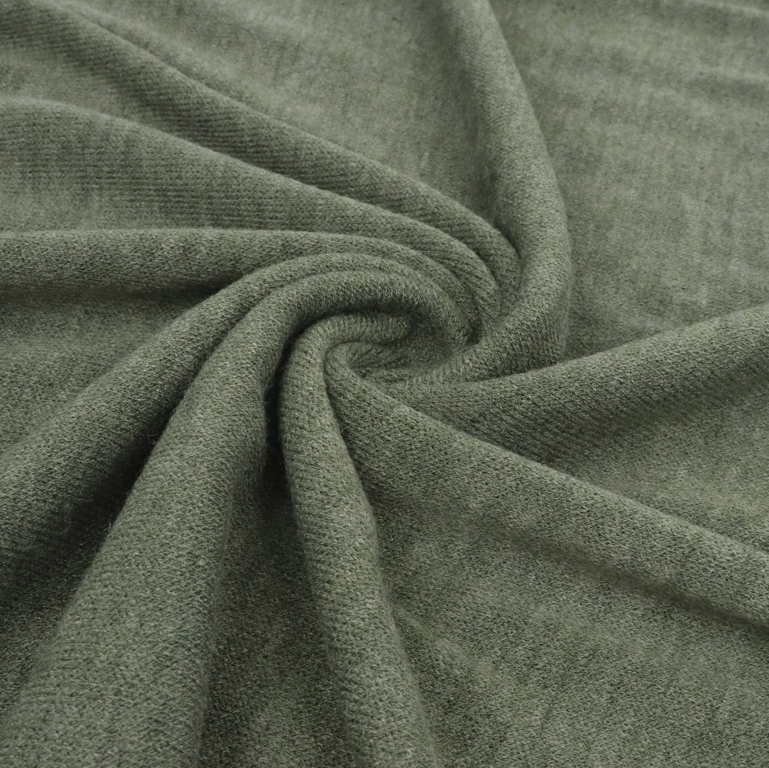 Viscose Blend Sweater Knit - Melange Olive Green - END OF BOLT 49cm