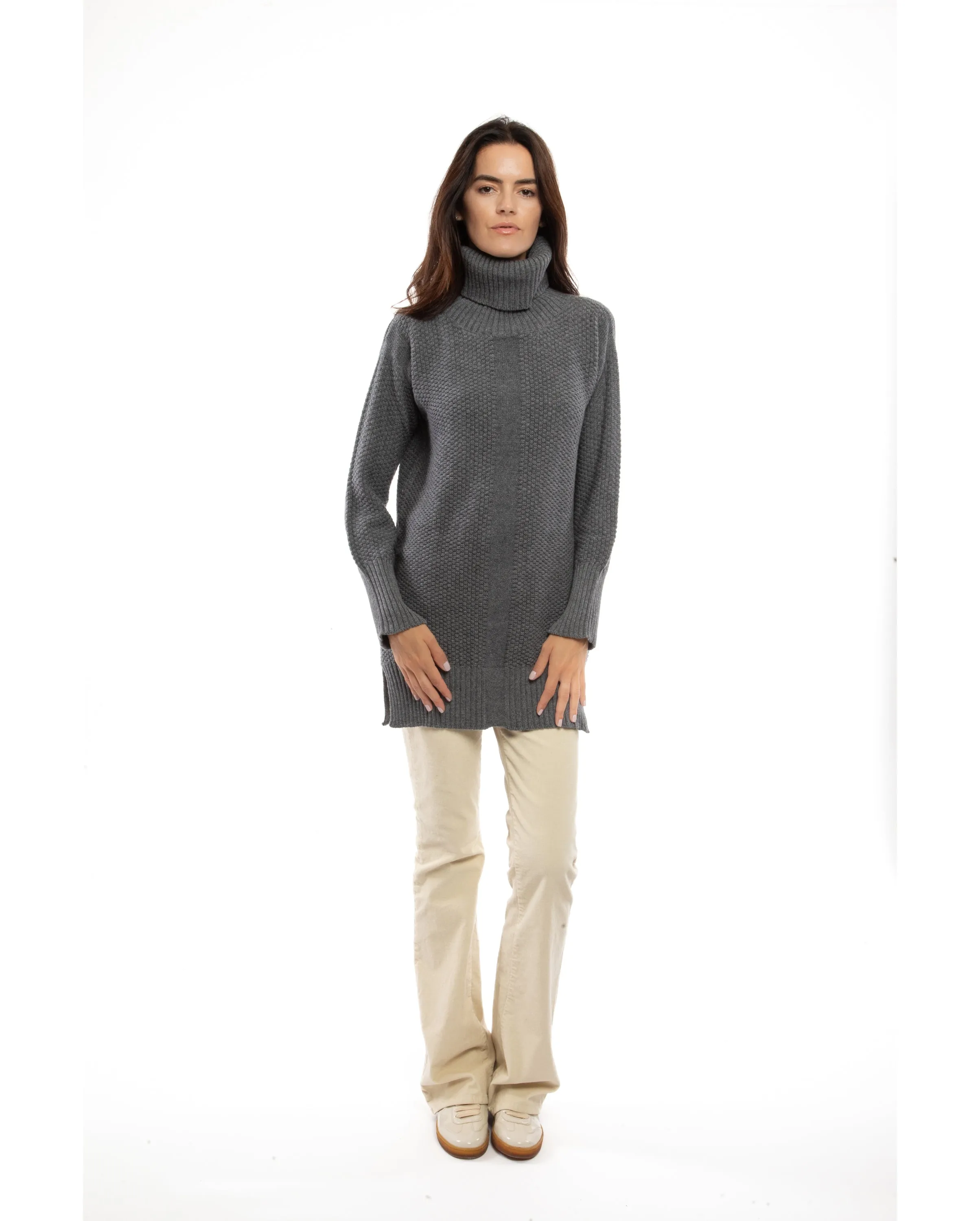 Women's Wool & Cashmere Maxi Turtleneck Dark Gray