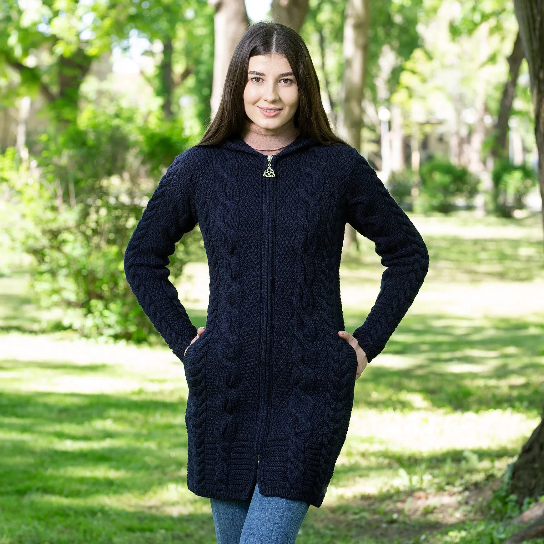 Women's Zipper Irish Cardigan with Hood