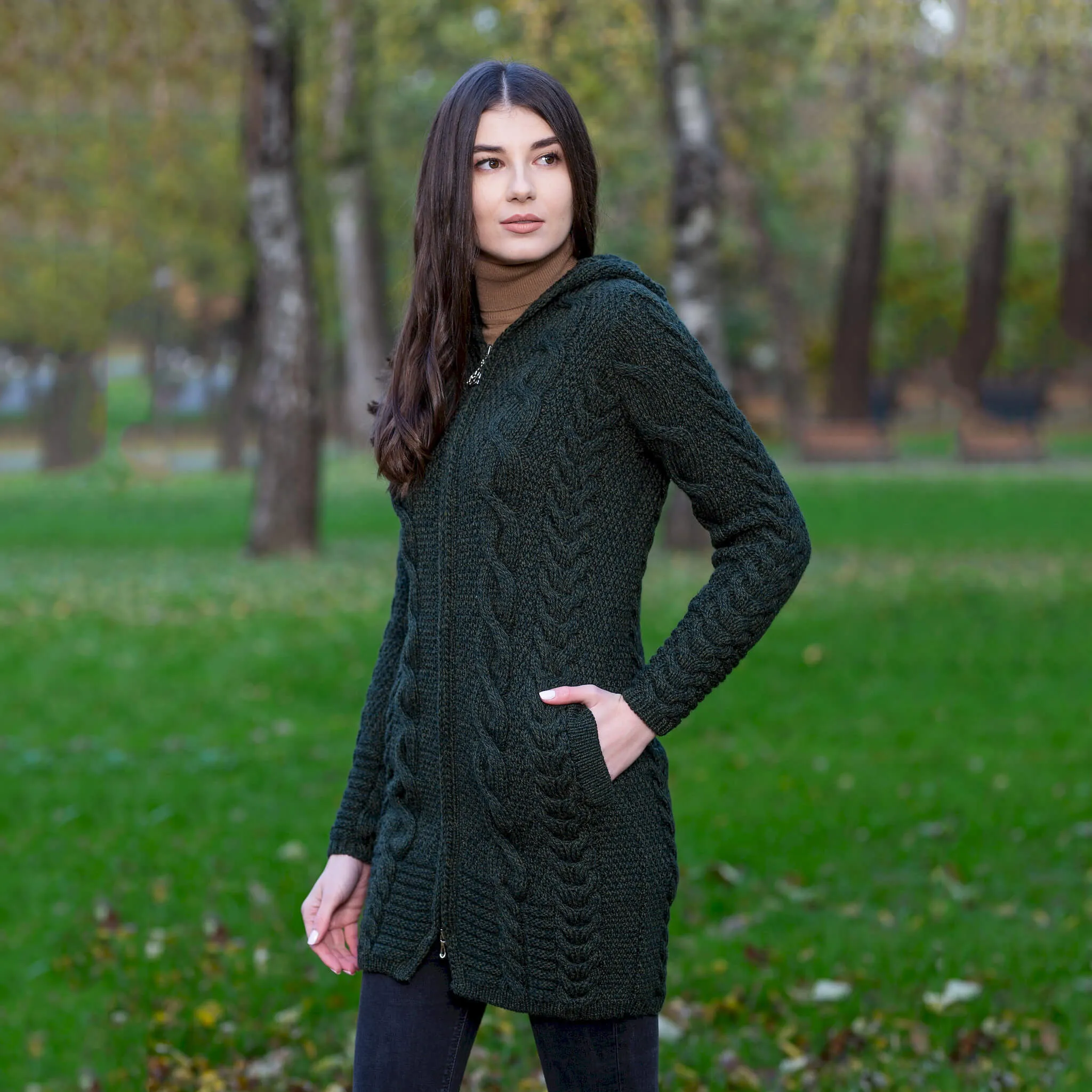 Women's Zipper Irish Cardigan with Hood